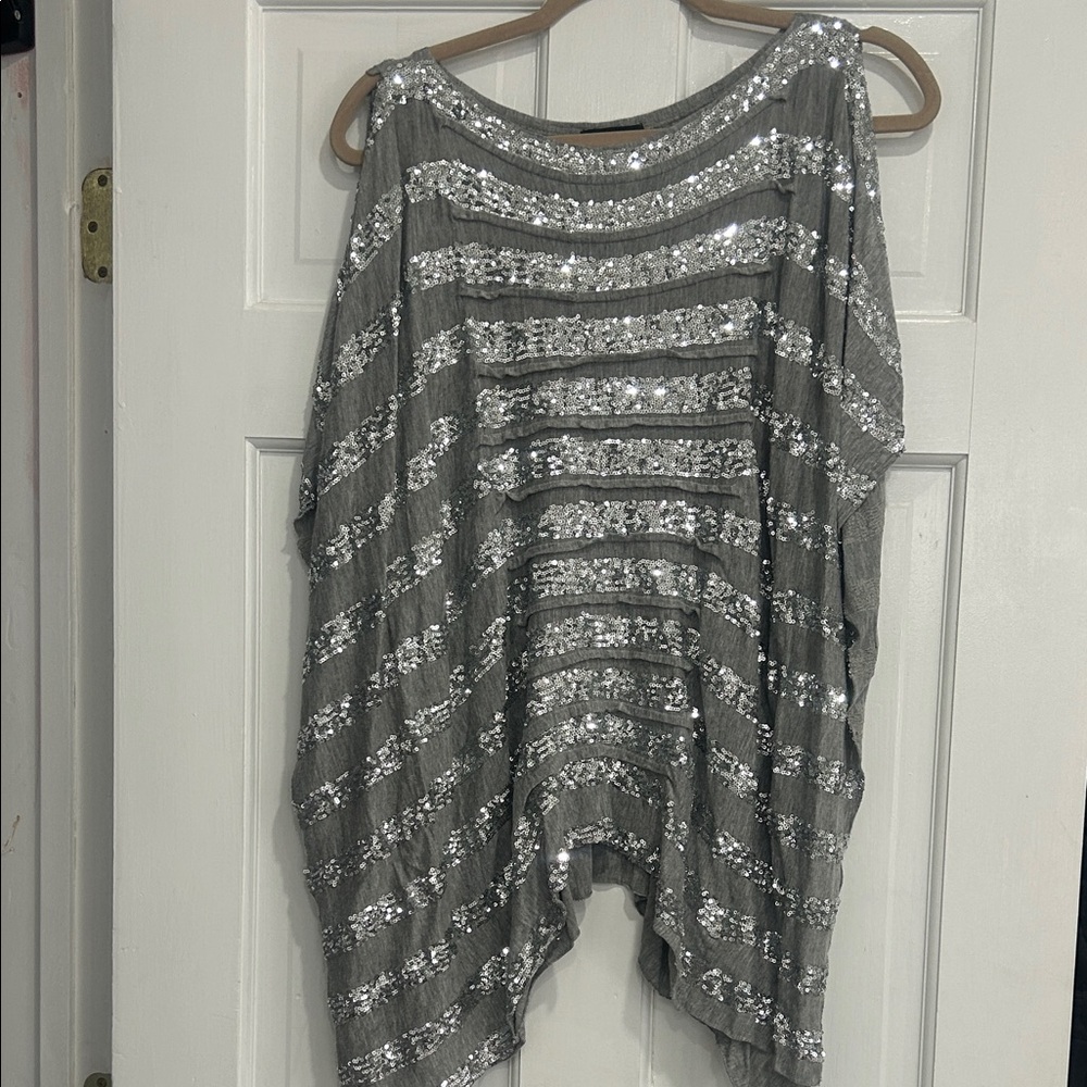 Silver Sequin Striped Women's Top